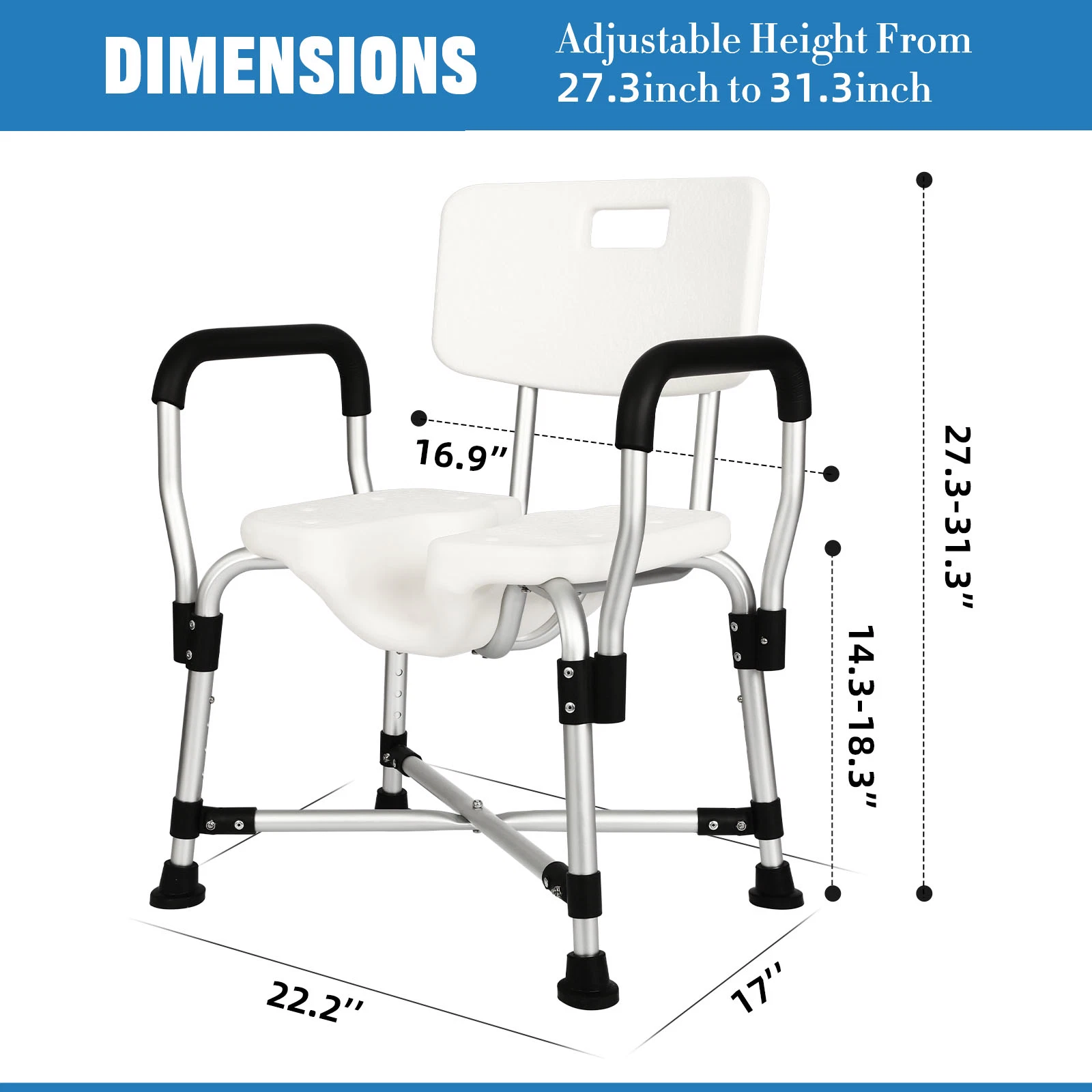 Heavy Duty Heinsy Bañera Ducha silla con brazos portátiles banqueta acolchada ajustable en altura de elevación de piernas para bañera