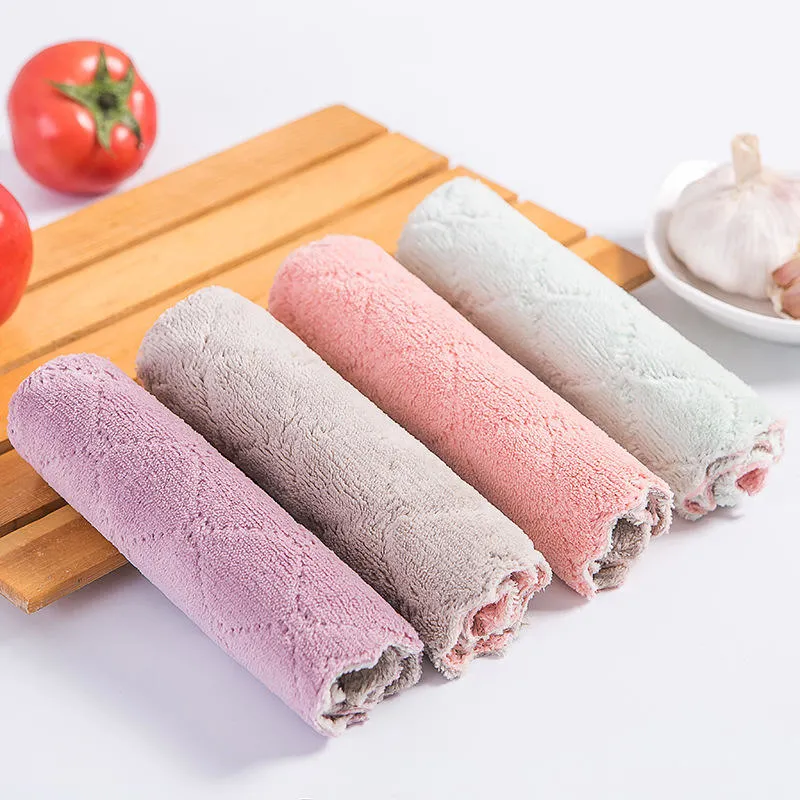 Microfiber Absorbent Kitchen 27*16cm Coral Velvet Dishwashing Towel Cleaning Cloths