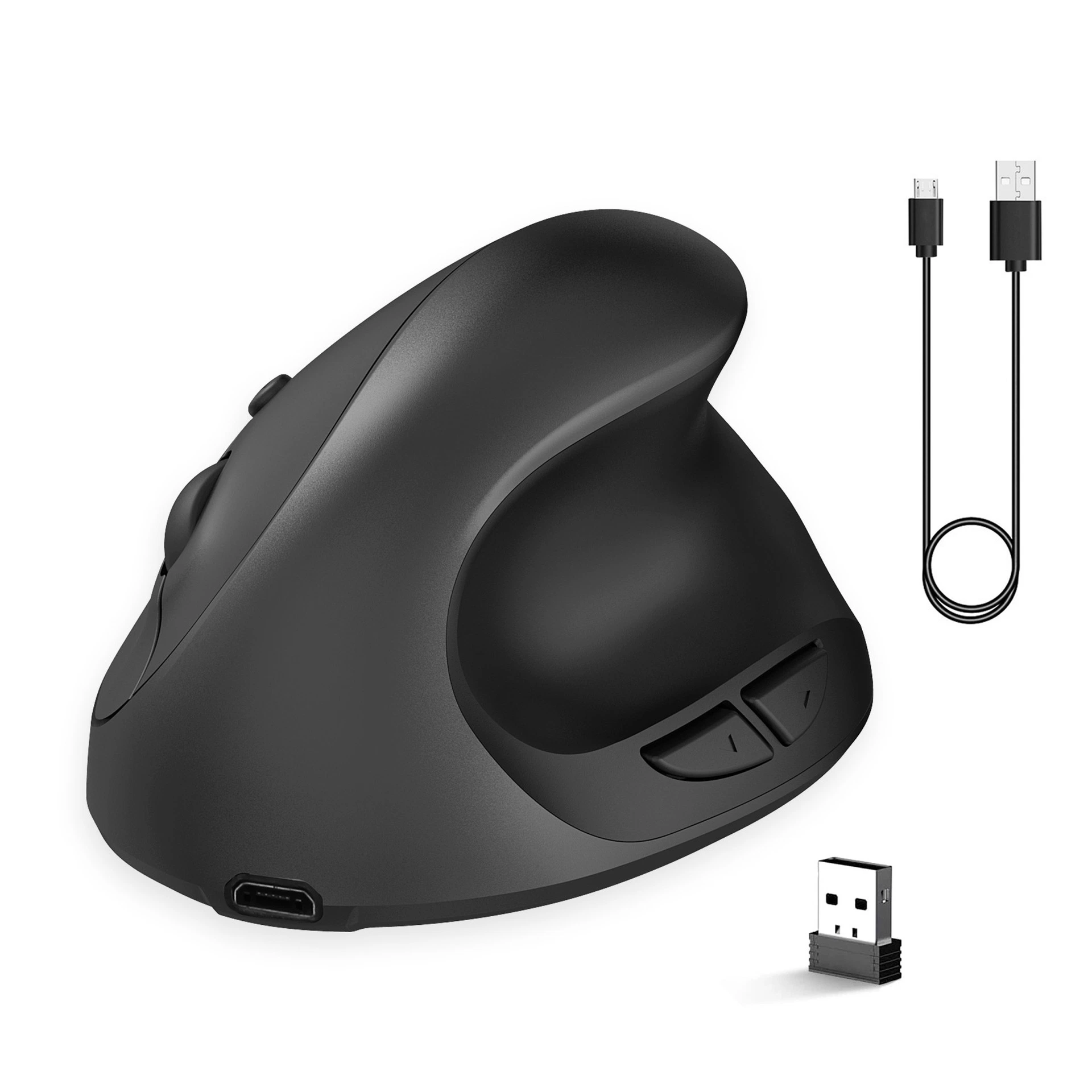 Novo 2,4Ghz vertical sem fio recarregável Mouse construído em 600 mA Rato ergonómico2400dpi rato sem fios