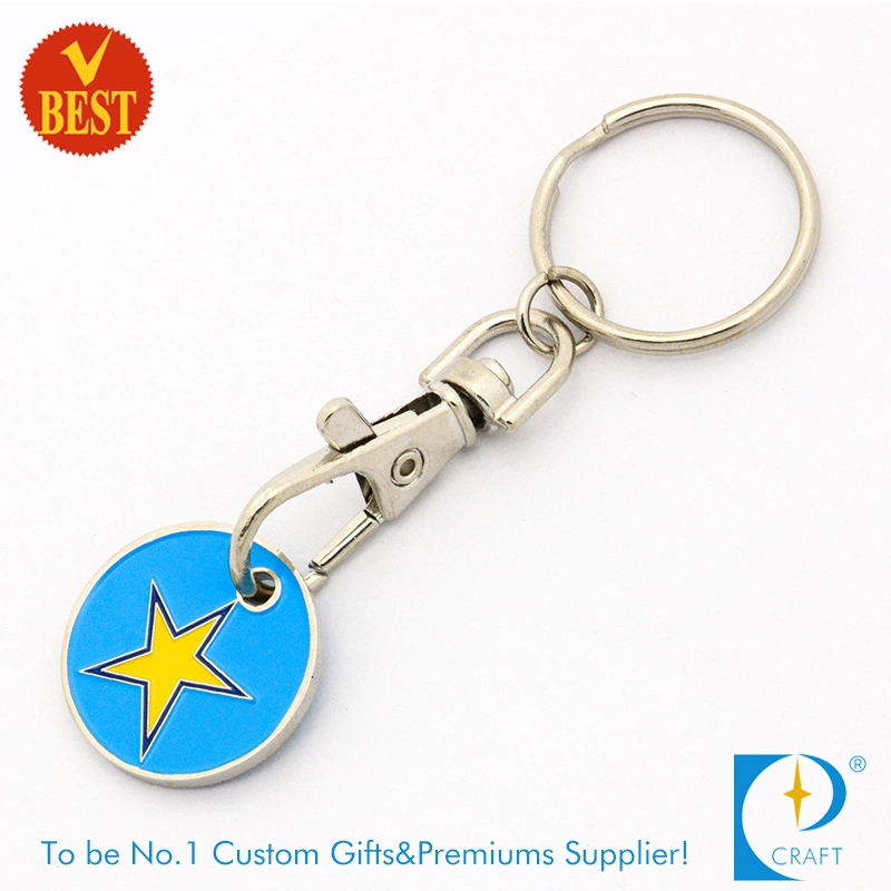 Custom Printed Sticker Metal Enamel Trolley Token Coin Keychain for Supermarket Shopping (KD-284)