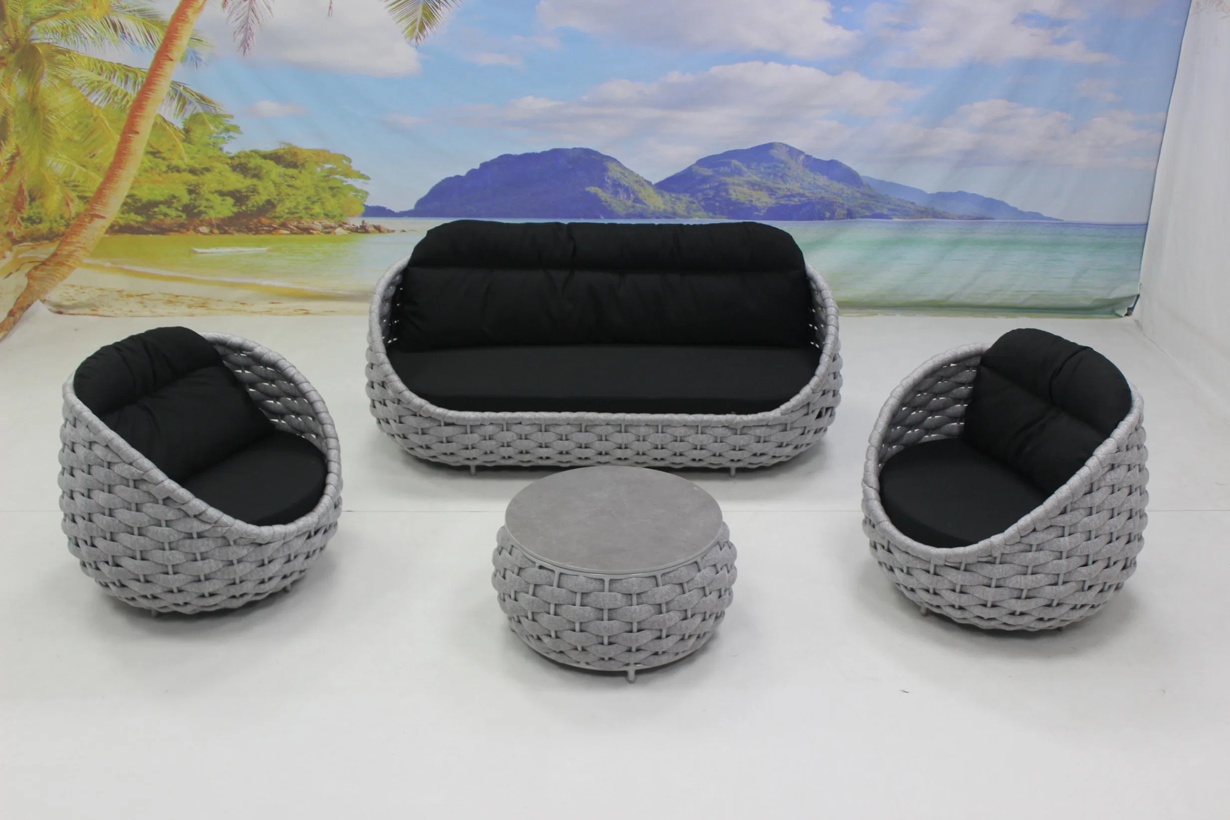 High End Modern Outdoor Hotel 4 Piece Home Garden Set Patio Rope Sofa Furniture