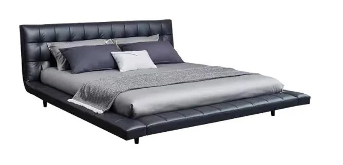 De estilo moderno de cuero auténtico de la base de acero inoxidable dormitorio cama