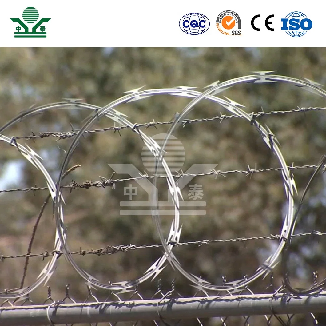 Zhongtai Aluminum Fence Barb Wire China Manufacturing 300mm 450mm 730mm Diameter 4 Strand Barbed Wire Fence Used for Farm Security Fence