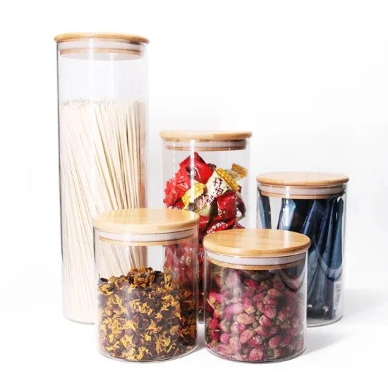 Kitchen Glass Storage Jar Spice Bottle with Bamboo Lid