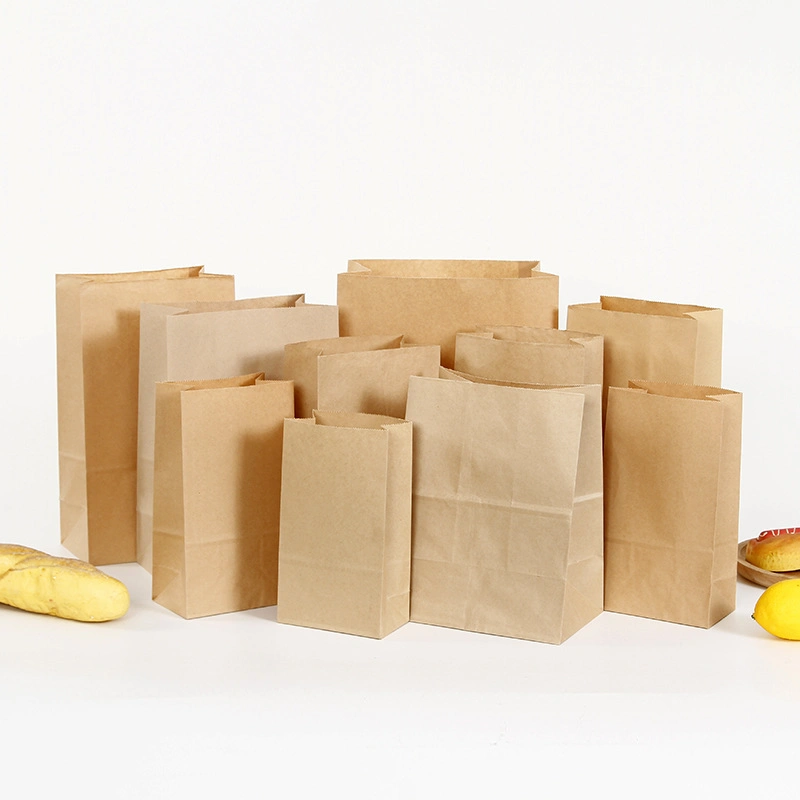 Comercio al por mayor de Alimentos Kraft bolsas de papel Sandwich de Comida Rápida Comida para llevar bolsas de embalaje reciclados para el almuerzo de color marrón reciclable.