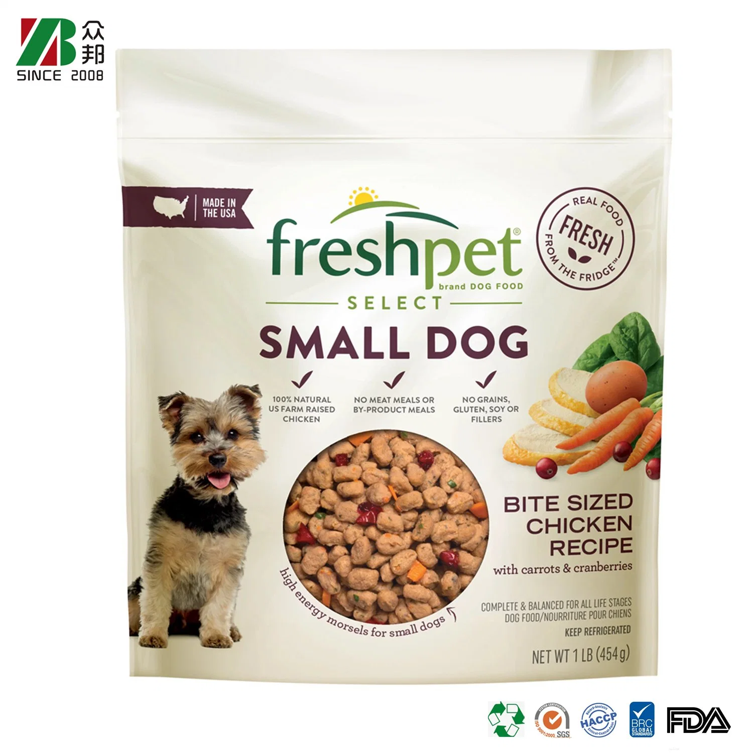 Custom Laminated Biodegradable Fresh Dog Animal Feed Package Heat Sealed Bag