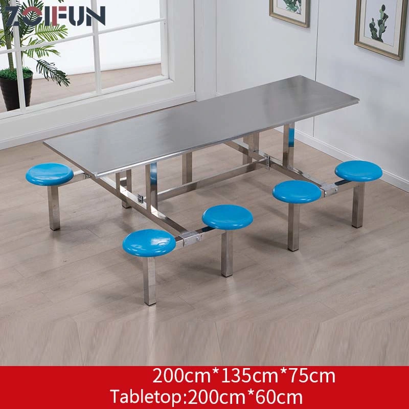 School Canteen Stainless Steel Fast Food Table Restaurant Dining Table and Seat