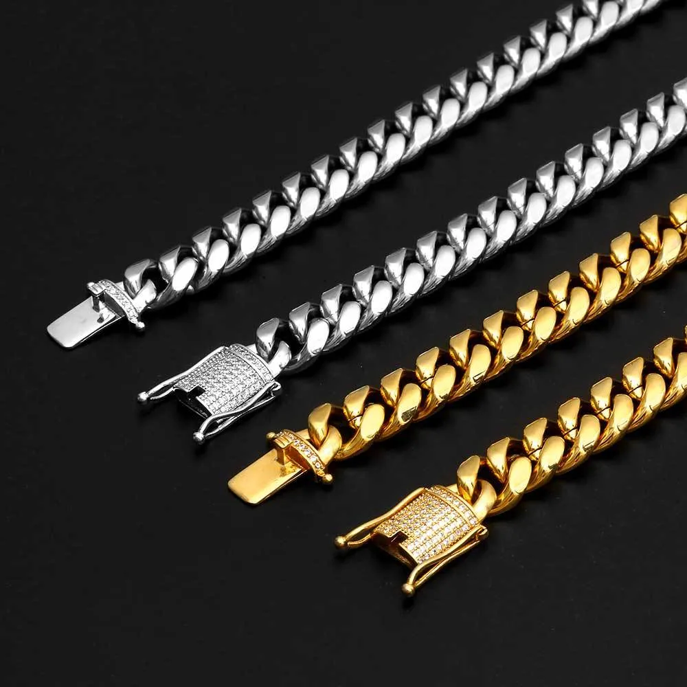 Gold Plated Stainless Steel Luxury Bracelets Zircon Diamond Cuban Link Chain Bracelet Hip Hop Jewelry for Men Women