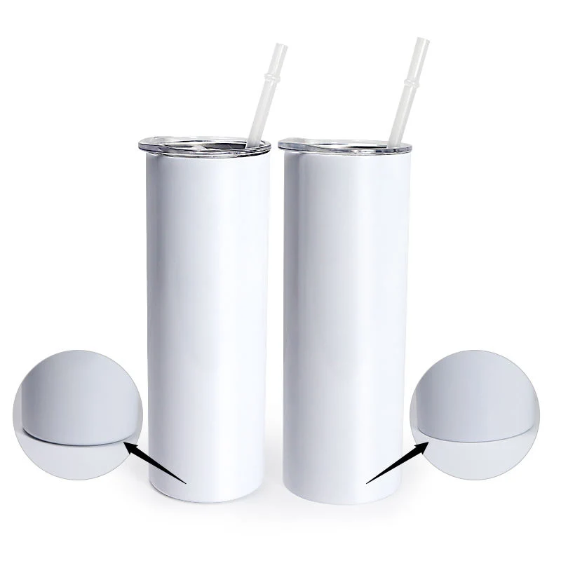 Ublimation White Double Walled Stainless Steel Flat Bottom Tumbler with Straw