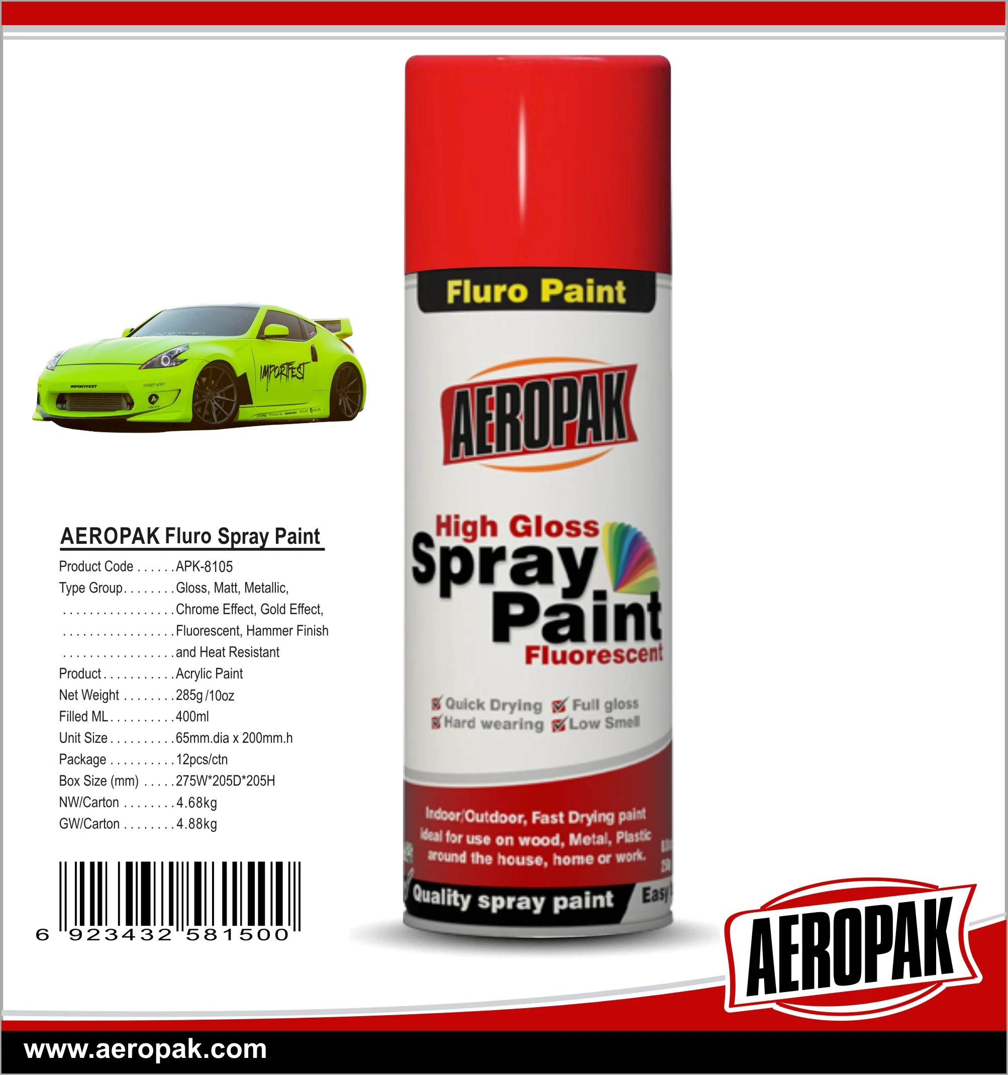 Aeropak Glow in Dark Fluorescent Spray Paint Coating