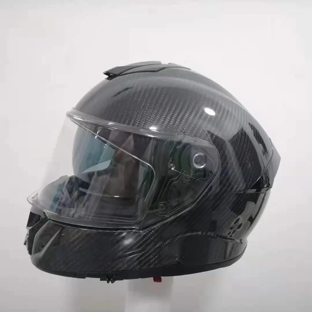 ألياف الكربون بالدراجات النارية ذات الوجه الكامل باللون الأسود اللامع Vintage Retro Helmet خوذة مخصصة