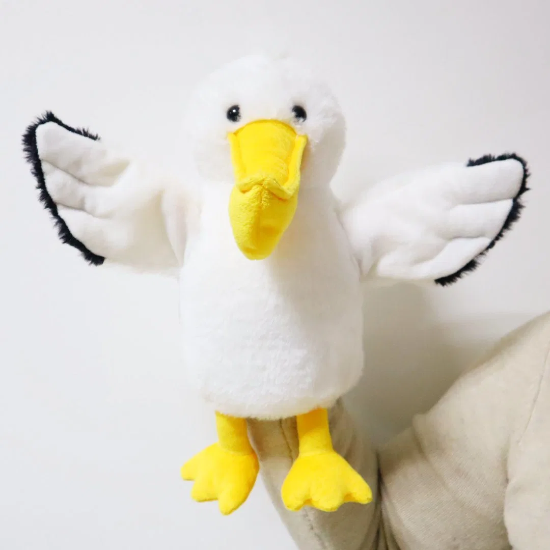 Gros main blanche Puppets peluche oiseau Dolls 26cm (H) Pelican long Beak Puppet enfants doux farci animal grande bouche