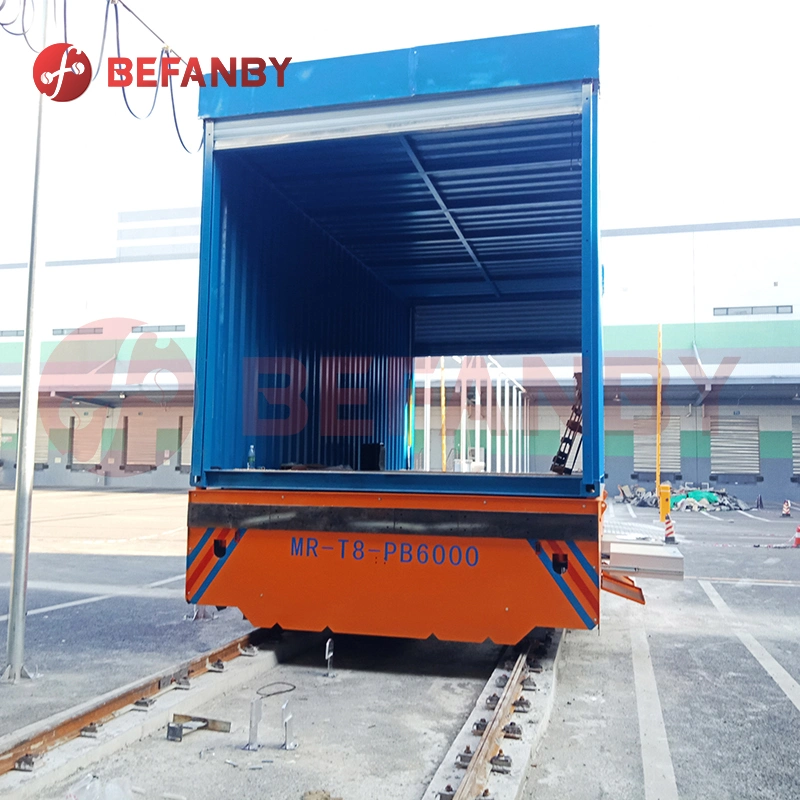 Carga pesada Busbar Powered Flat-Board On Rail Ferry Transfer Cart