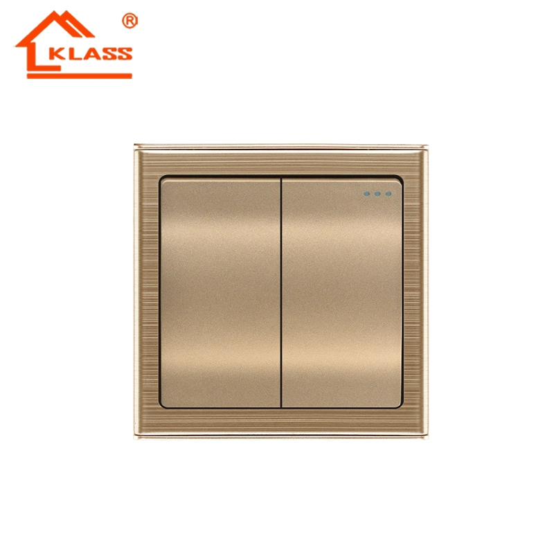 Best Selling Stainless Steel Material Two Gang Two Way Light Wall Switch Golden Color Electric Switch Socket for Bangladesh