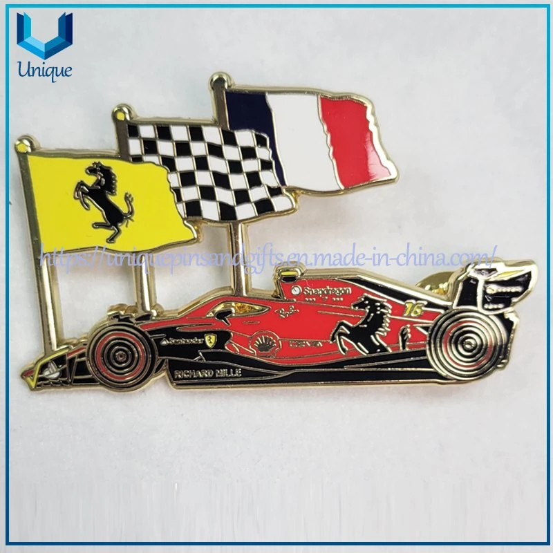 Custom Design Hard Enamel French /Italian Flag Racing Car Pin in Multiple Color Assorted