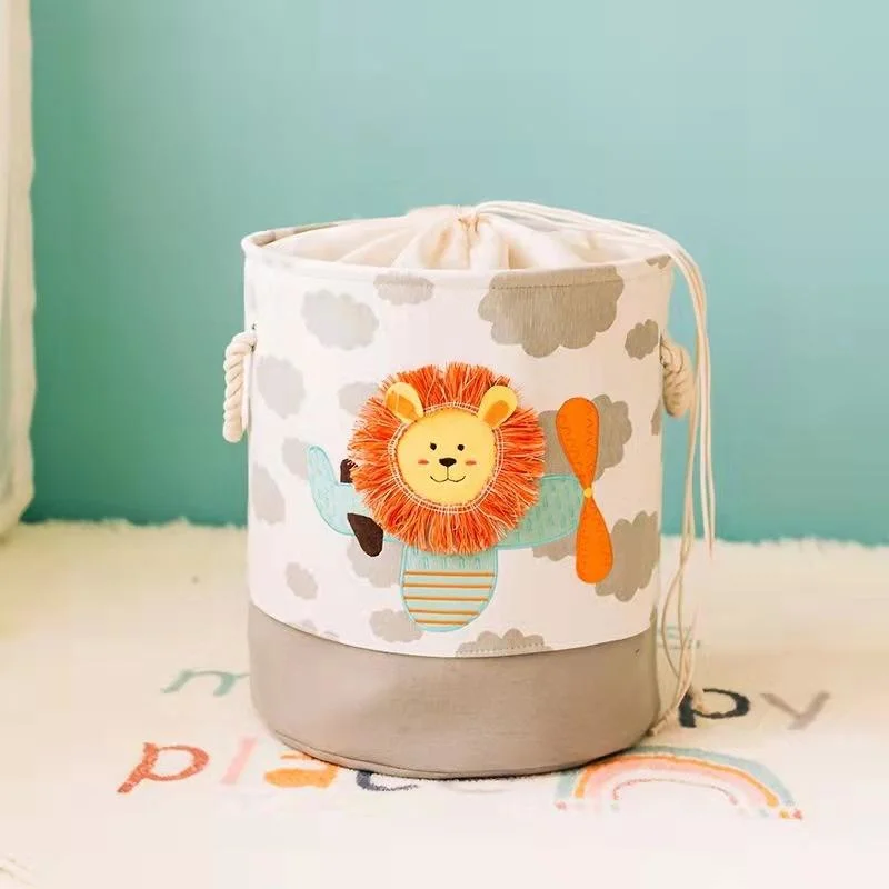 Round Kids Laundry Basket Cute Animal Pattern Toy Storage