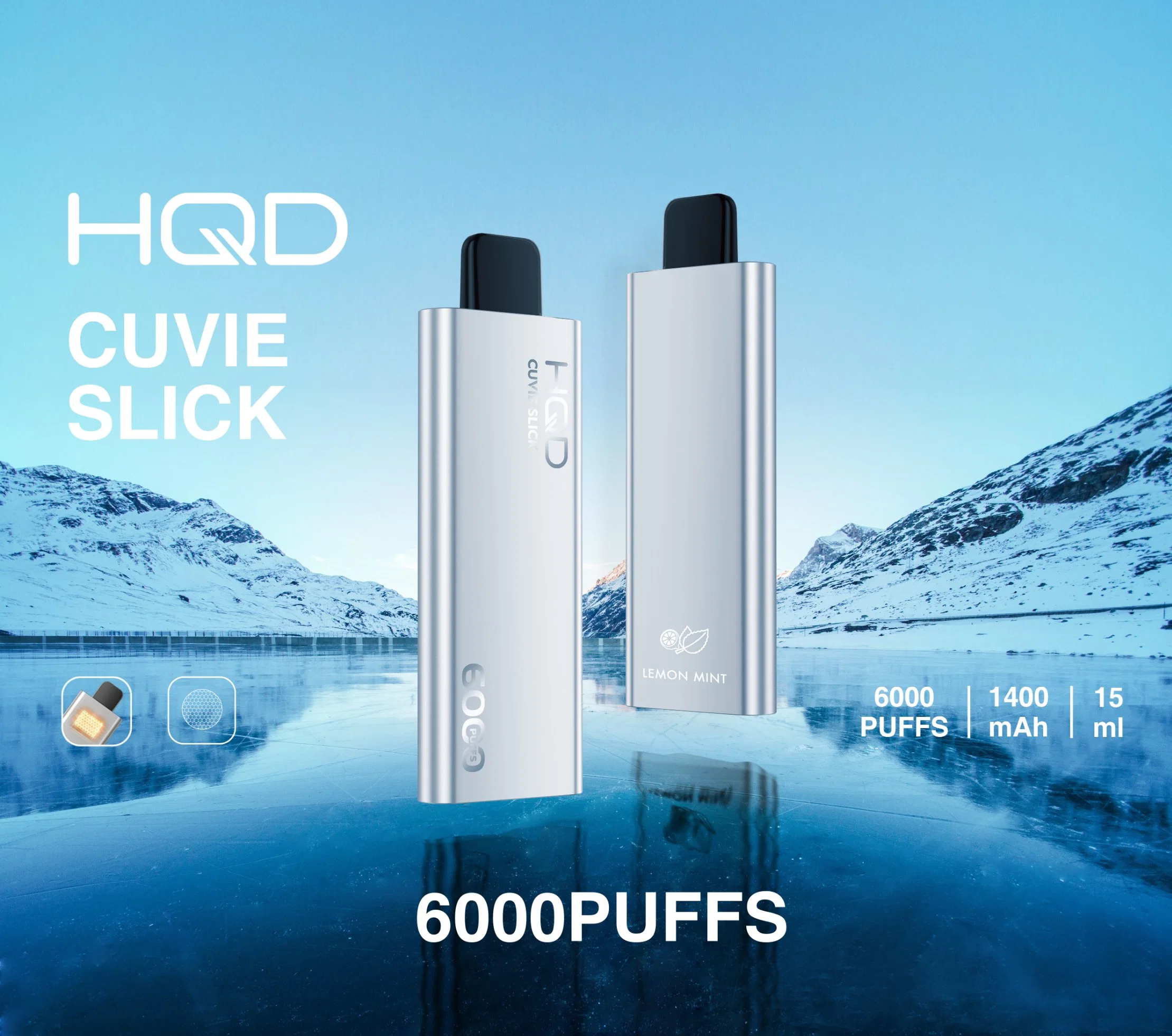 HQD produto mais recente Cuvie Slick 6000puff 1400mAh 20Flavours modelo original fino Fábrica de vape