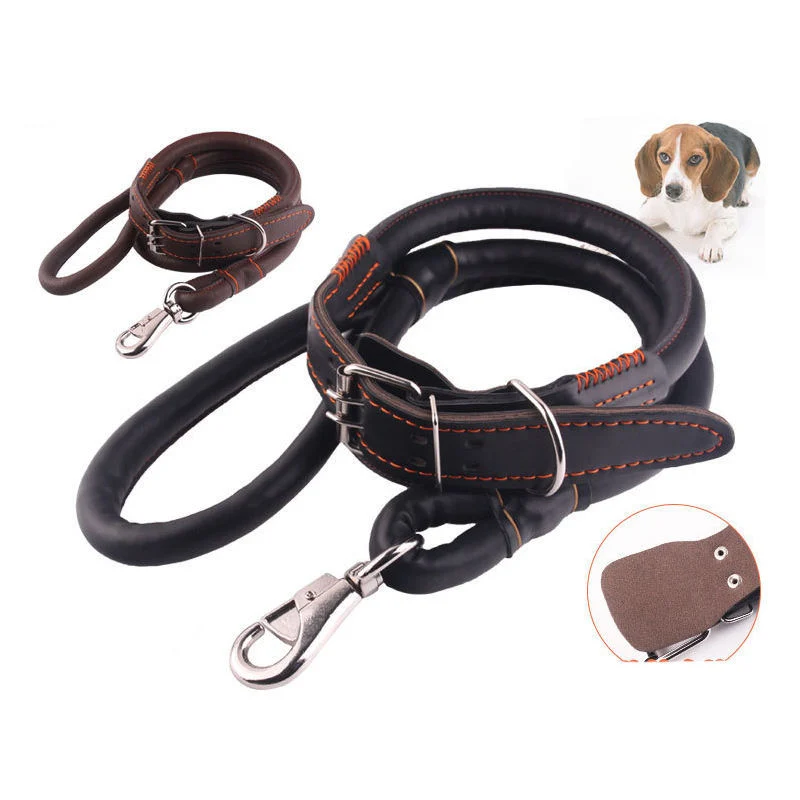 Cuero de gama alta Pet Dog Leah Rope Gato Collar Perro grande Traje de Leash cuello redondo cuello de animal