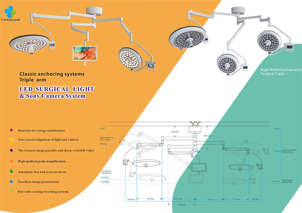 Low Ceiling Single Arm Surgical Light Ks-700c Ceiling with Camera Intergrated on Handle