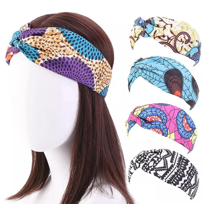 Hot Selling New Ethnic Wind Elastic Hairband Geometric Pattern Print Anti-Stress Sweat Absorbing Women's Headband