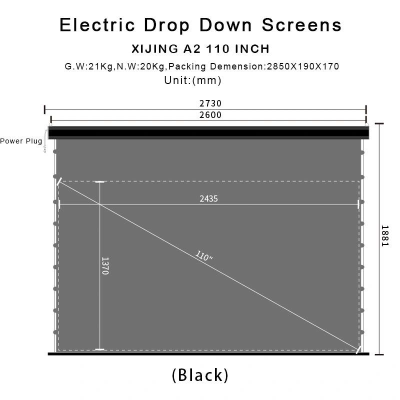 Xijing A2 110 Inch 4K / 8K HD Recessed in-Ceiling Electric Tab Tensioned Alr Projector Screen for Long Throw Projector