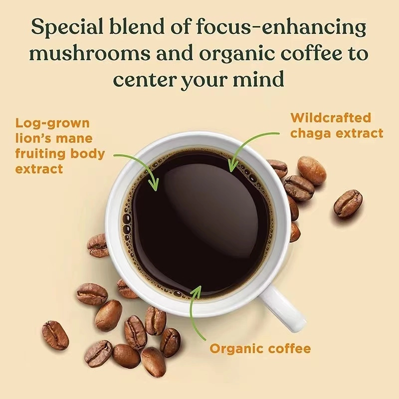 Custom Organic Ground Mushroom Coffee Enhanced Boost of Mental Focus Energy Long-Term Positive Mood Bag Coffee