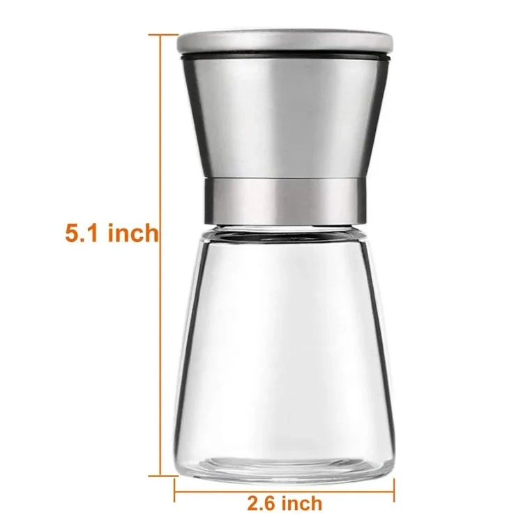 180ml Glass Pepper Mill Grinders Stainless Steel Salt and Pepper Grinder Set