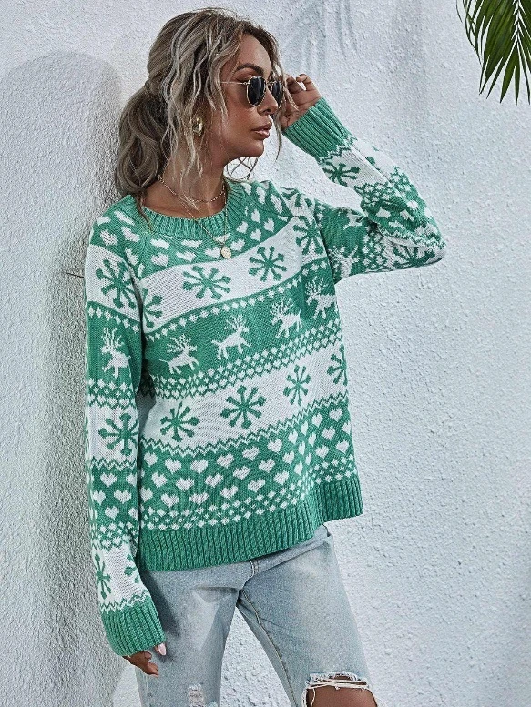 New Knitted Sweater Suéter de punto de manga larga de Elk para mujer Jerséis de navidad