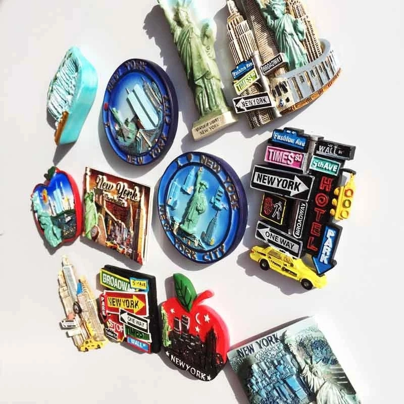 Custom Logo New York Tourist Souvenir Crafts Resin Painted Magnet Refrigerator Magnets