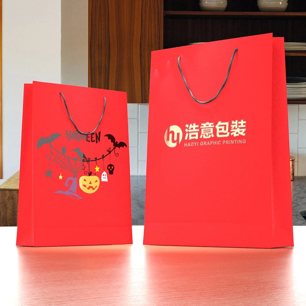 Китай Оптовая Эко высокое качество Дизайнер Custom Halloween Series Печать Модная упаковка Упаковка Tote Kraft бумажный мешок для косметической одежды Подарочные сумки