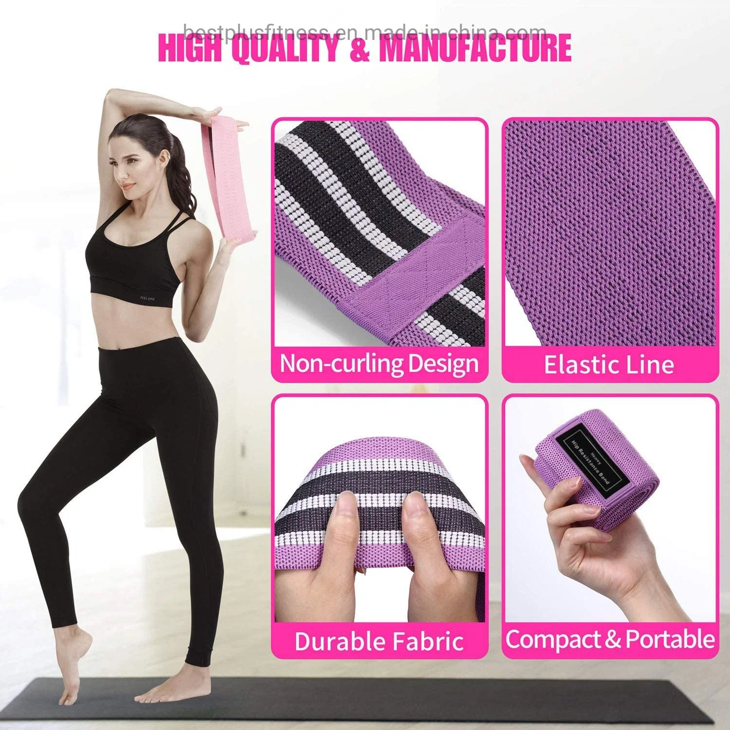 Fabric Workout Bands Non Slip Loop Exercise Bands for Butt Leg & Arm Home Fitness Stretching-Strength Booty Bands Physical Therapy Hip Training Set of 3