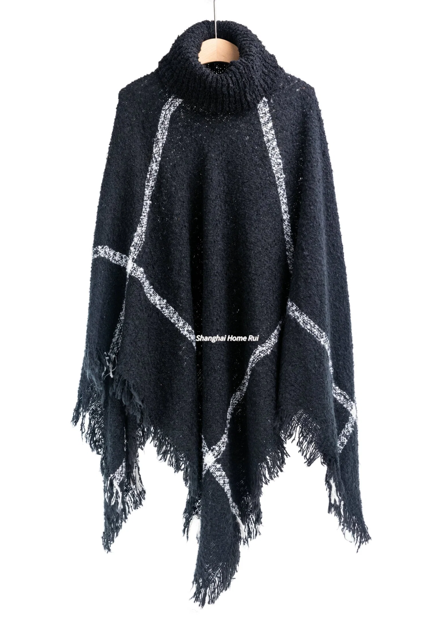 Supplier Outfit Fall Winter Lady Fashion Woven Plus Batwing Classic Knitted Block Tassel Wraps Nova Scottish Plaid Checks Sweater Poncho Cape High Neck Cloack