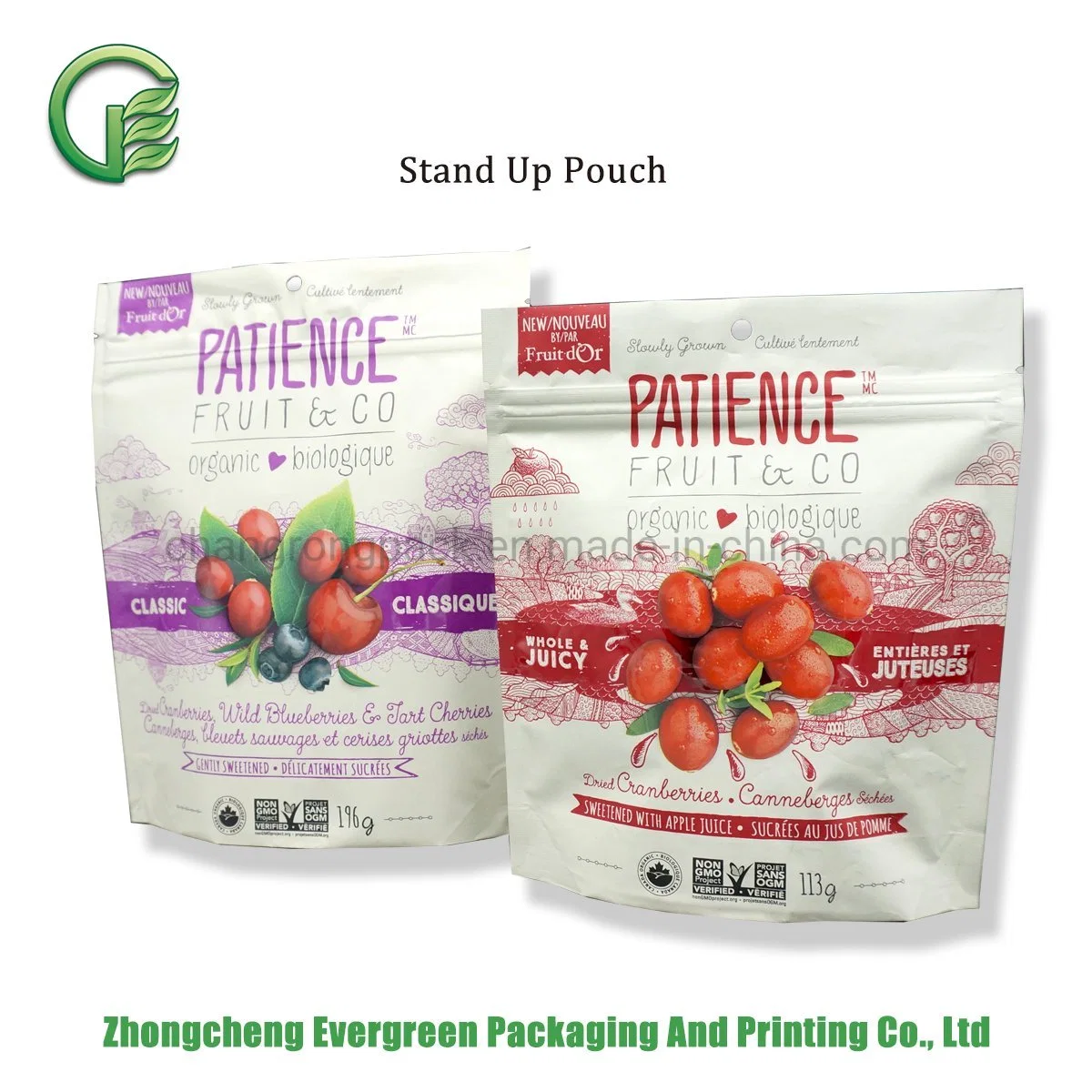 Snack Food Dried Fruits Berries Aluminium Foil Zipper Stand up Packaging Bags