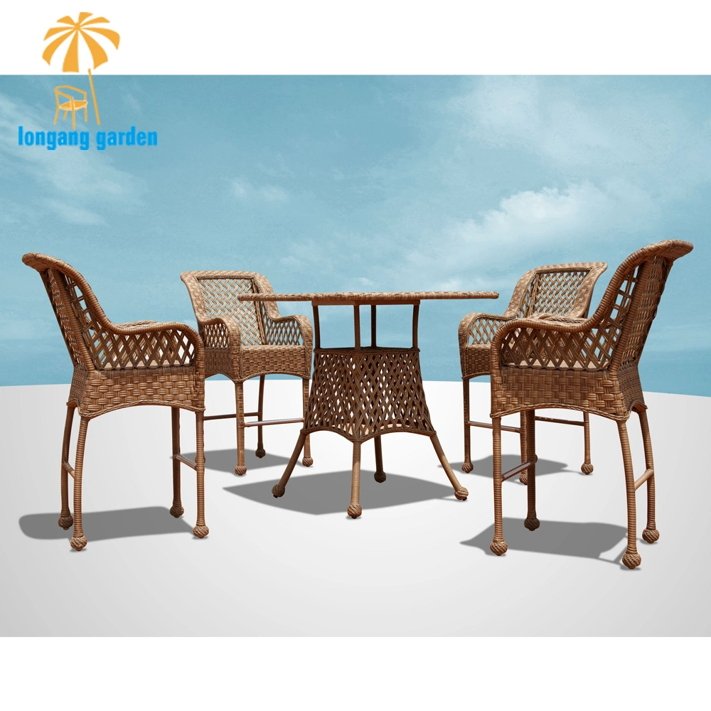 Outdoor Wicker Beer High Bar Stool Wholesale Villa Poolside Rattan Bar Furniture Dining Table Set