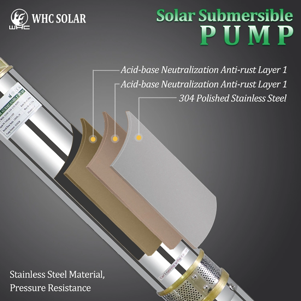 Pompe immergée à puits profonds avec panneau, système solaire WHC de 1 500 W. Pour l'agriculture