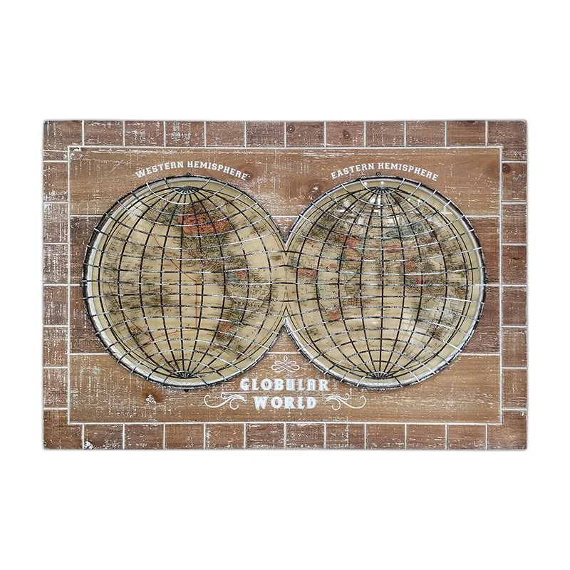 Comercio al por mayor de madera antigua pared pintura arte con el diseño de mapa del mundo