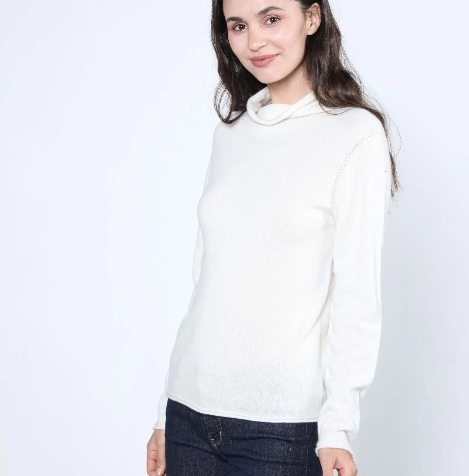 Top Quality Woolen Spinning Fine Baby Cashmere Lightweight Cowl Neck Pullover Sweater