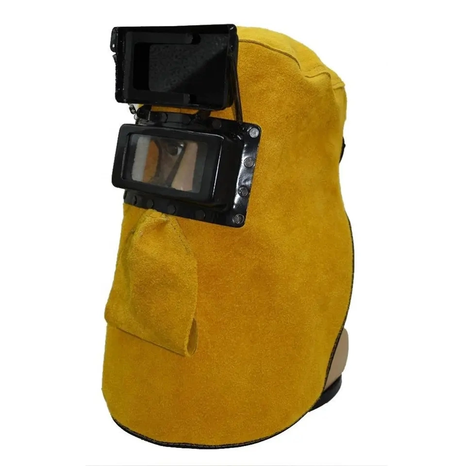 Yellow Cowhide Leather Fire Protection Full Head Welding Face Mask Welding Helmet