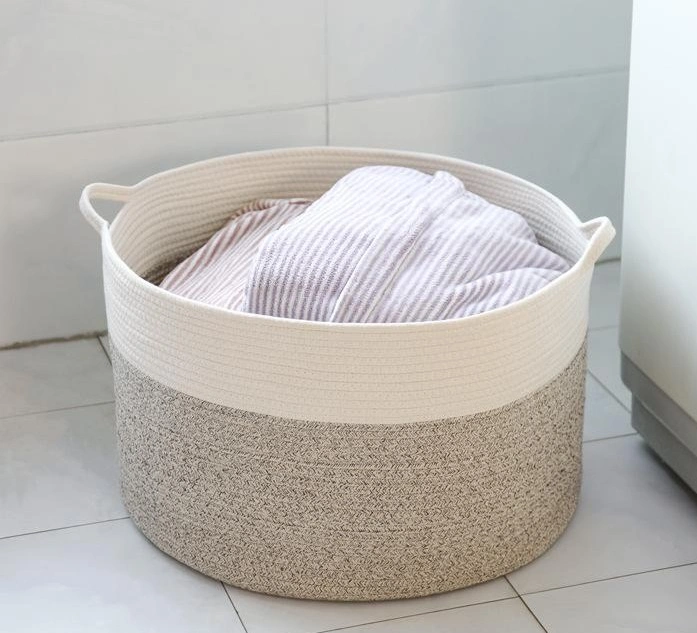 Wholesale/Supplier Folding Easy Shipping Extra Large Woven Natural Fabric Cotton Rope Thread Toy Storage Laundry Basket with Handle