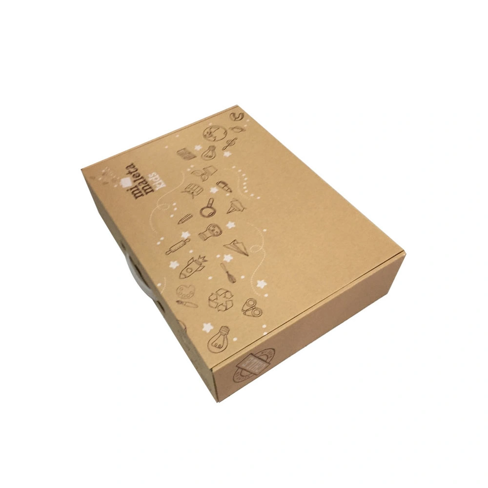 Recycled Brown Corrugated Kraft Paper Gift Box with Plastic Handle