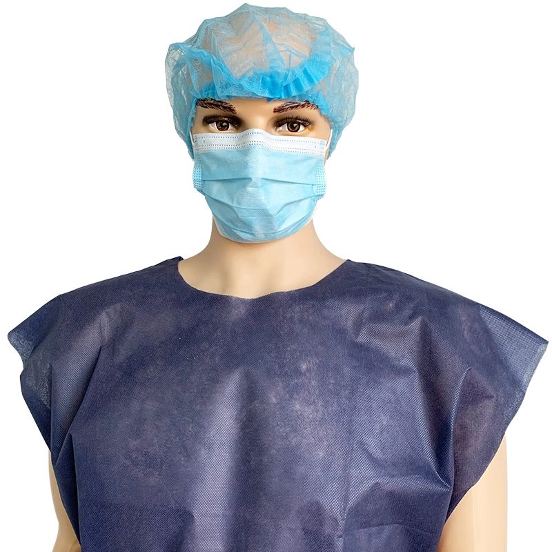 Disposable Patient Gowns with Tie Nonwoven Unisex Dark Blue Exam Robes for Men and Women