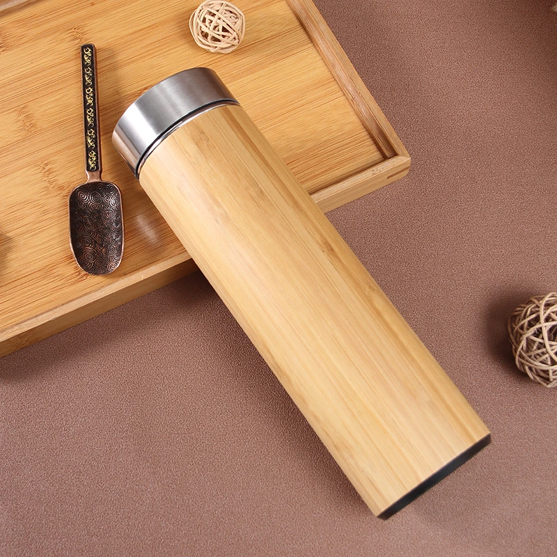 High quality/High cost performance  Insulation Double Wall Bamboo Thermos Stainless Steel Vacuum Flask with Tea Infuser