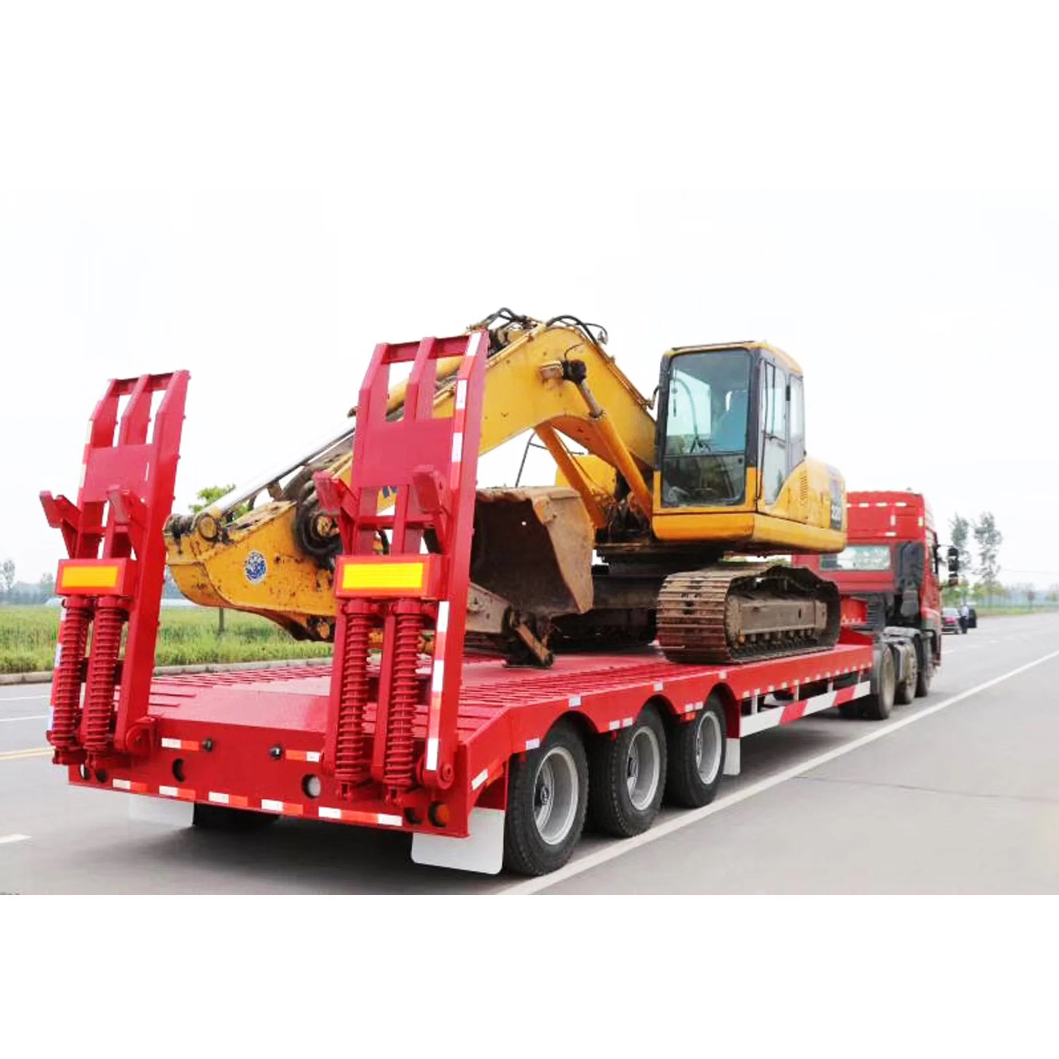 Heavy Duty Excavator Transport 3 4 Axle 60ton Lowbed Truck Trailer