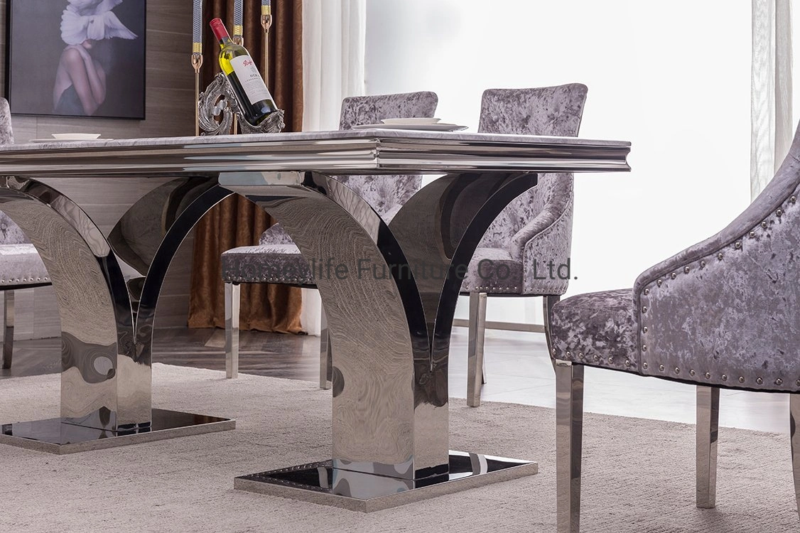 High quality/High cost performance  Grey Modern Metal Home Dining Room Table Furniture