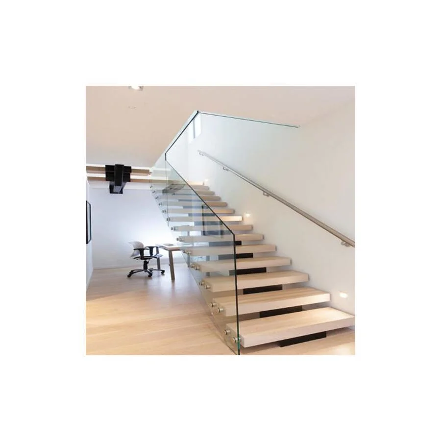 Stair Straight Carbon Steel Glass Staircase Modern Indoor Wood Steps Staircases