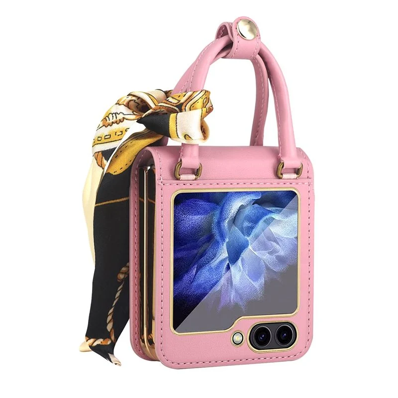 Factory Price Soft TPU Leather Hard PC Cell Phone Folding Case with Slik Strap for Samsung Galaxy Z Flip 5 4 3 5g