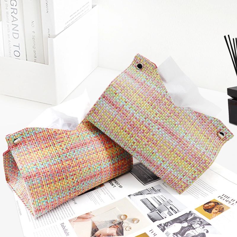 Woven Pattern Living Room Bedroom PU Restaurant Napkin Car Car Tissue Box