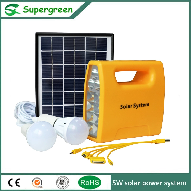 5W de potencia DC Solar Sistema Solar 1W Kit de iluminación del hogar