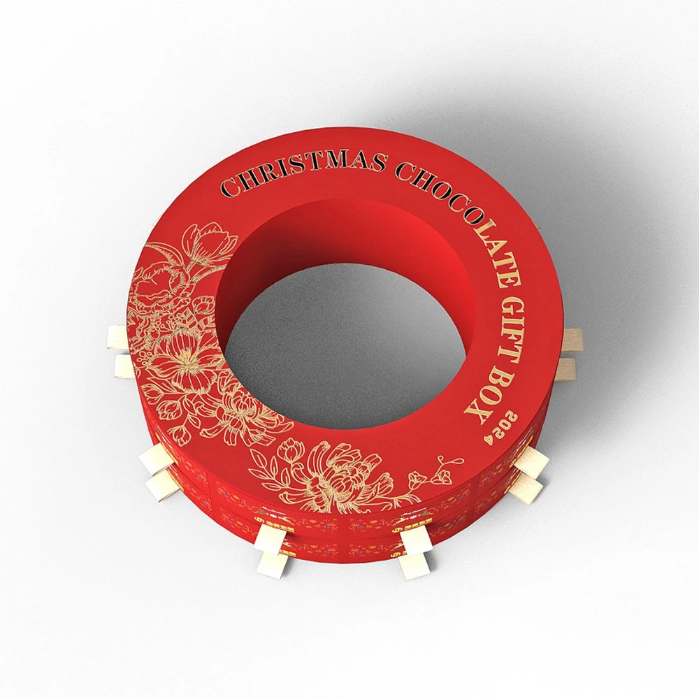 Custom Design Luxury Red Christmas Round Cardboard Paper Chocolate Packaging Gift Box