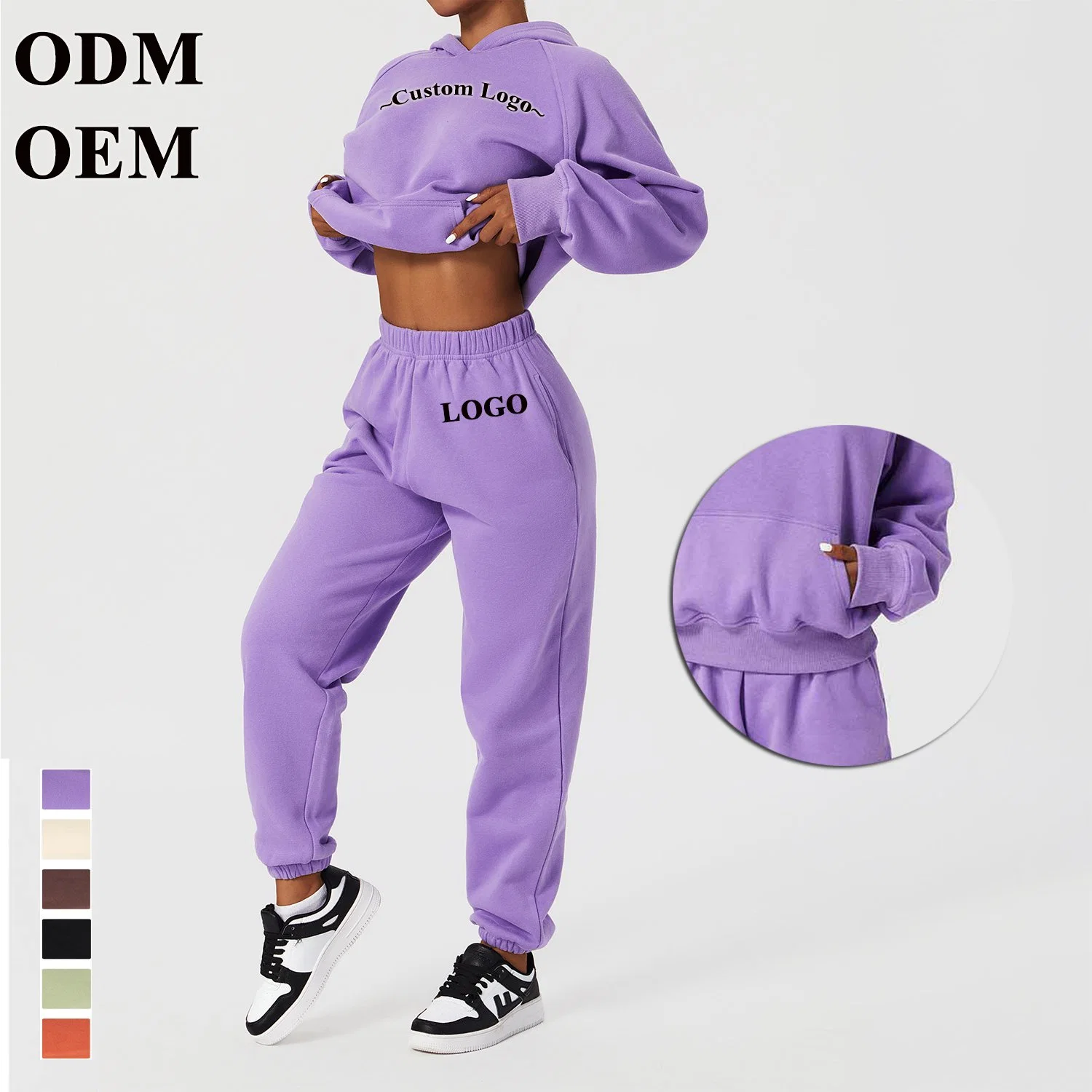 Sports Suit Autumn and Winter Hooded Loose Running Casual Sweate and Pants Sports Wear Crasual Pocket for Women Plush Tracksuit